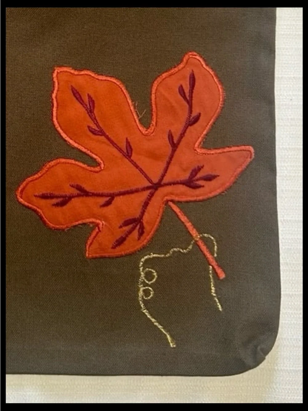 Crate & Barrel Cotton Pillow Cover Brown Embroidered Fall Leaf New 14x16